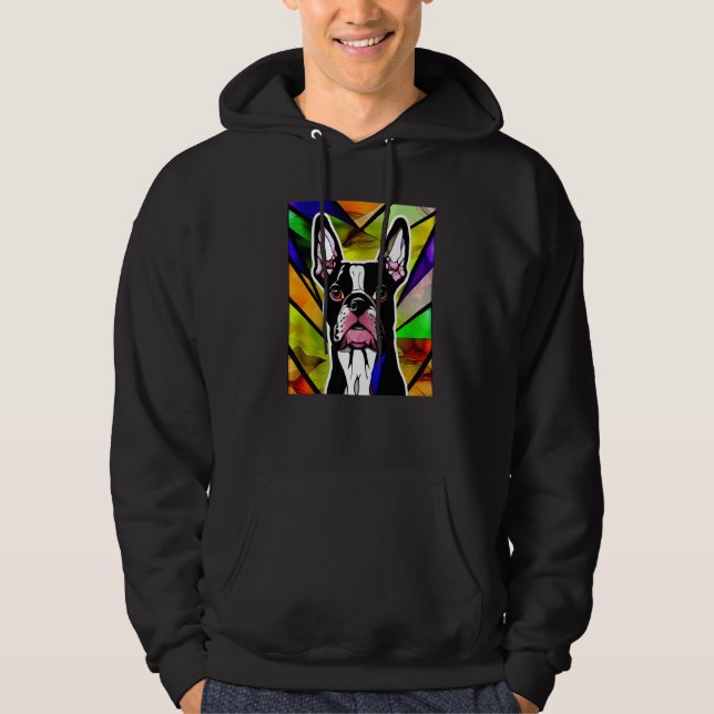 French Bulldog - Colorful Stained Glass Pop Art Pr Hoodie (Front)