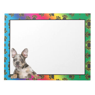 French Bulldog colourful dog paw pattern  notepad