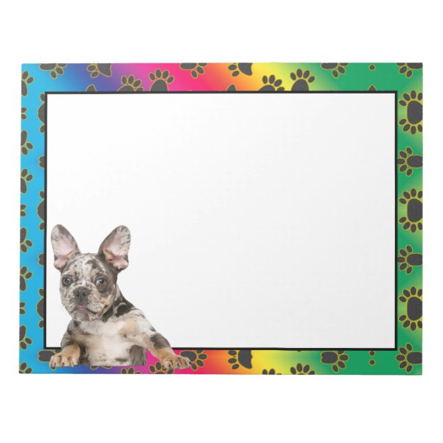French Bulldog colourful dog paw pattern  notepad (Front)