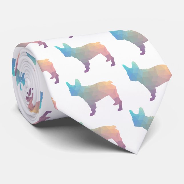 French Bulldog Colourful Geometric Silhouette Tie (Rolled)