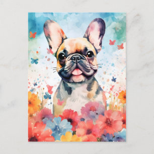 French Bulldog colourful watercolor artwork Postcard