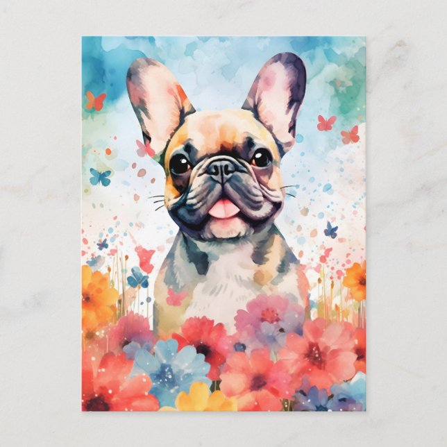 French Bulldog colourful watercolor artwork Postcard (Front)