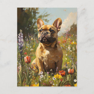 French Bulldog Colourful Wildflower Field Postcard