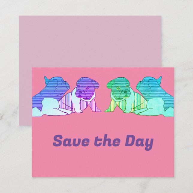 French Bulldog Comic Neon French Bulldog Save The Date (Front/Back)