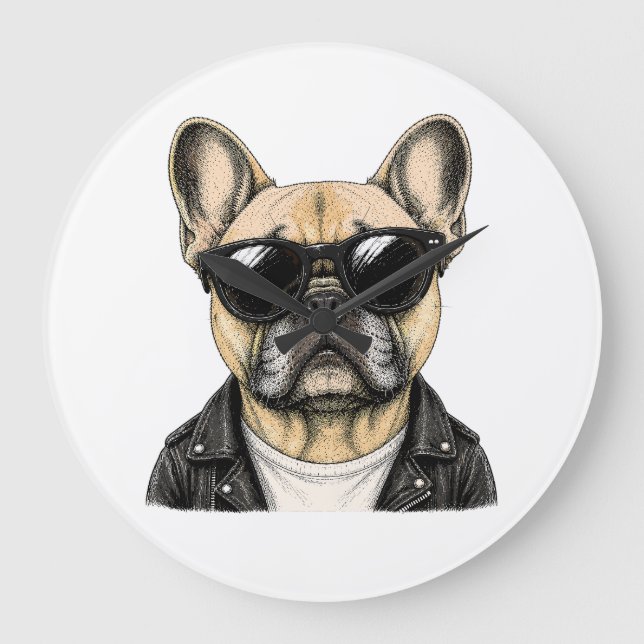 French Bulldog Cool Dog Graphic Large Clock (Front)