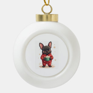 French Bulldog Cosy Cocoa Ceramic Ball Christmas Ornament