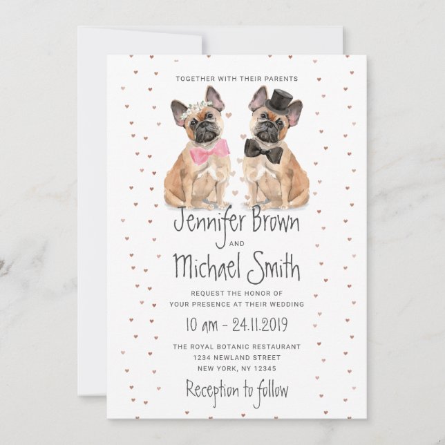 French Bulldog couple bride groom wedding Invitation (Front)