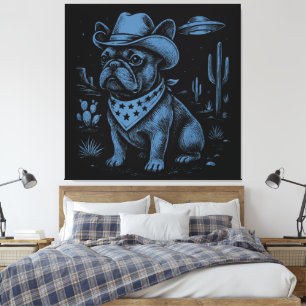 French Bulldog Cowboy UFO Cowboy Dog Canvas Print