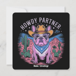 French Bulldog Cowboy UFO Funny Vintage Western Invitation