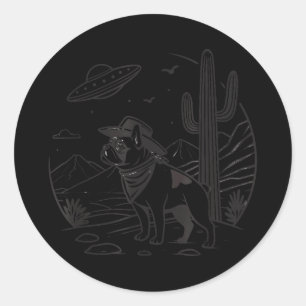 French bulldog cowboy ufo western classic round sticker
