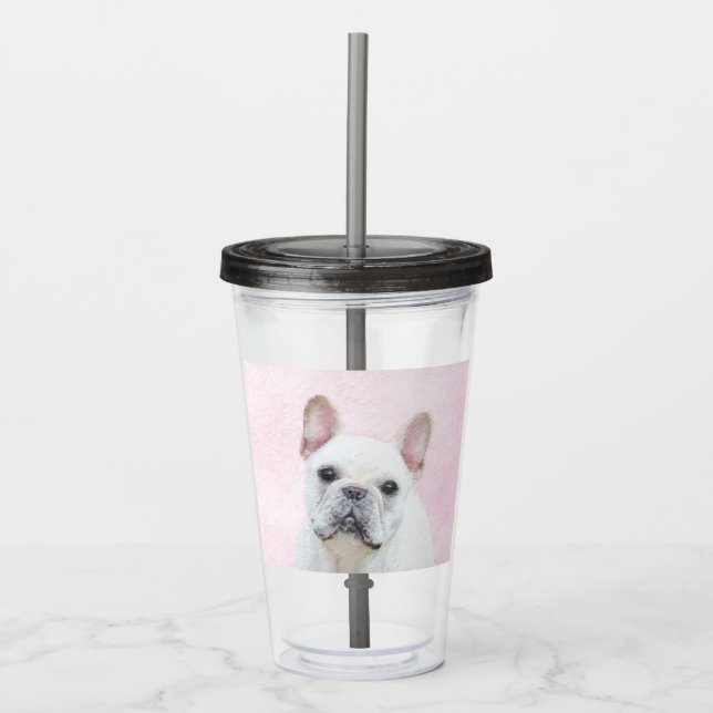 French Bulldog (Cream/White) Painting - Dog Art Acrylic Tumbler (Front)