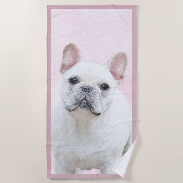 French Bulldog (Cream/White) Painting - Dog Art Beach Towel (Front)