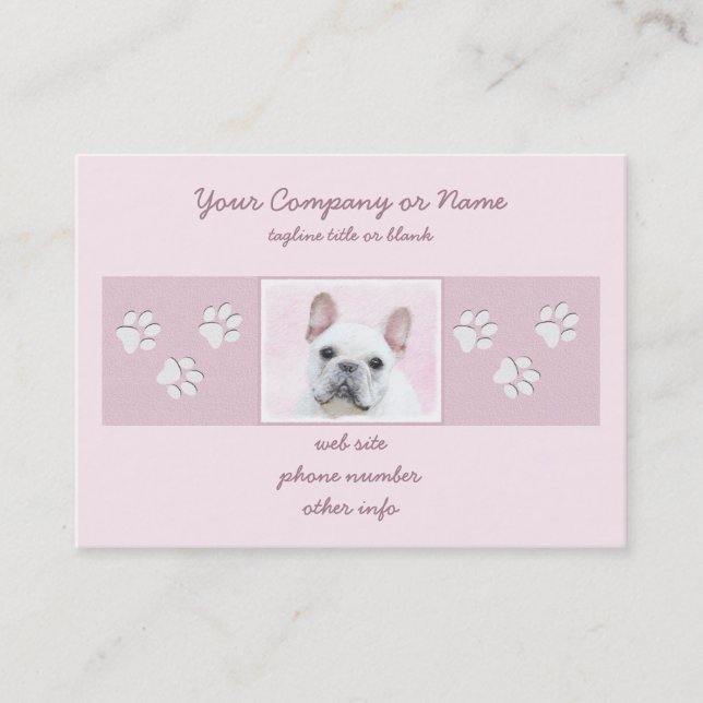 French Bulldog (Cream/White) Painting - Dog Art Business Card (Front)
