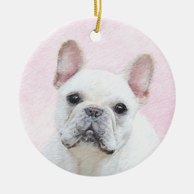 French Bulldog (Cream/White) Painting - Dog Art Ceramic Tree Decoration (Front)