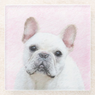 French Bulldog (Cream/White) Painting - Dog Art Glass Coaster