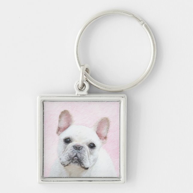 French Bulldog (Cream/White) Painting - Dog Art Key Ring (Front)
