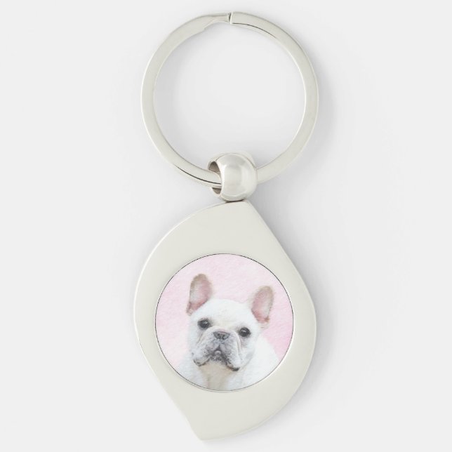 French Bulldog (Cream/White) Painting - Dog Art Key Ring (Front)