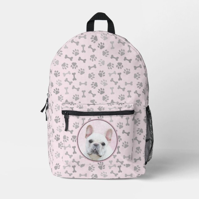 French Bulldog (Cream/White) Painting - Dog Art Printed Backpack (Front)