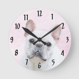 French Bulldog (Cream/White) Painting - Dog Art Round Clock
