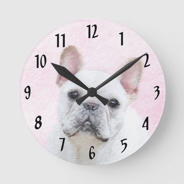 French Bulldog (Cream/White) Painting - Dog Art Round Clock (Front)