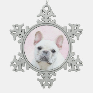 French Bulldog (Cream/White) Painting - Dog Art Snowflake Pewter Christmas Ornament