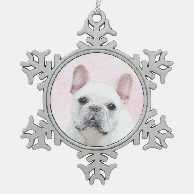 French Bulldog (Cream/White) Painting - Dog Art Snowflake Pewter Christmas Ornament (Front)