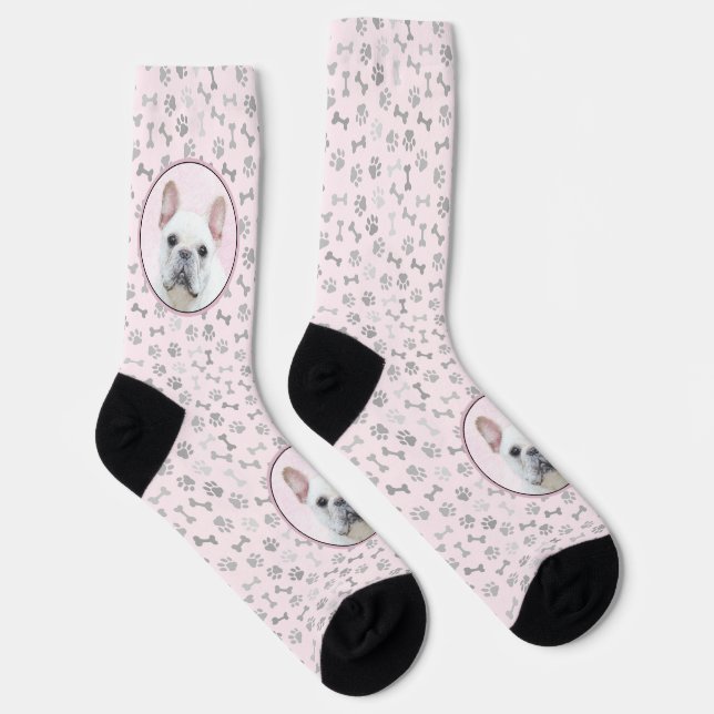 French Bulldog (Cream/White) Painting - Dog Art Socks (Right)