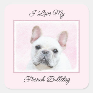 French Bulldog (Cream/White) Painting - Dog Art Square Sticker