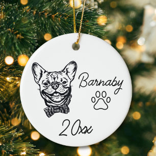 French Bulldog Custom Name & Year Line Art Ceramic Tree Decoration