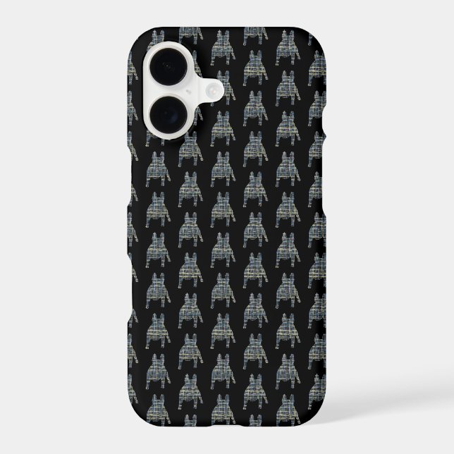 French Bulldog Cute Dog Silhouette Grid Black iPhone Case (Back)