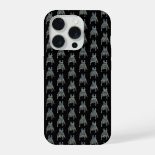 French Bulldog Cute Dog Silhouette Grid Black iPhone 15 Pro Case