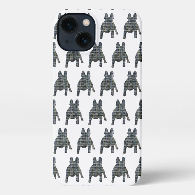 French Bulldog Cute Dog Silhouette Grid White iPhone Case (Back)