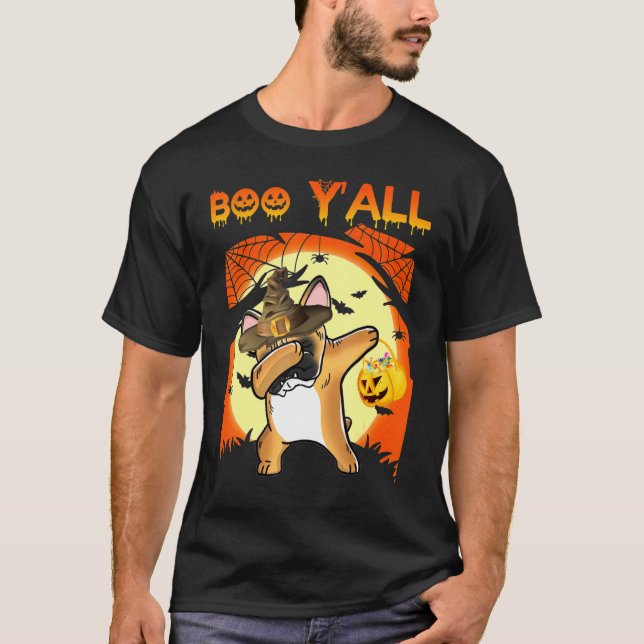 French Bulldog Dabbing Boo Yall Ghost Halloween Do T-Shirt (Front)