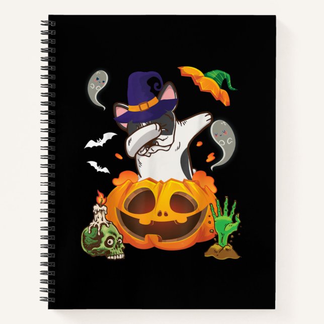 French Bulldog Dabbing To Open Pumpkin Halloween Notebook (Front)
