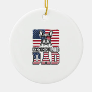 French Bulldog Dad Patriotic Vintage Ceramic Tree Decoration