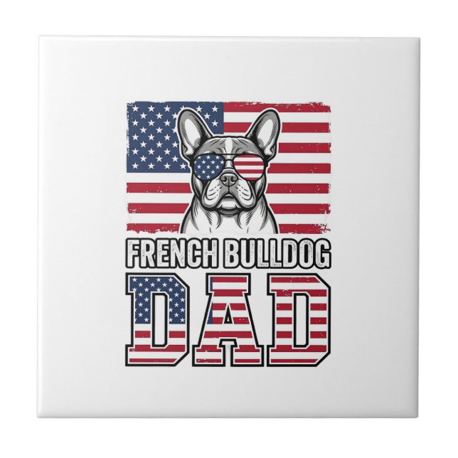French Bulldog Dad Patriotic Vintage Tile (Front)