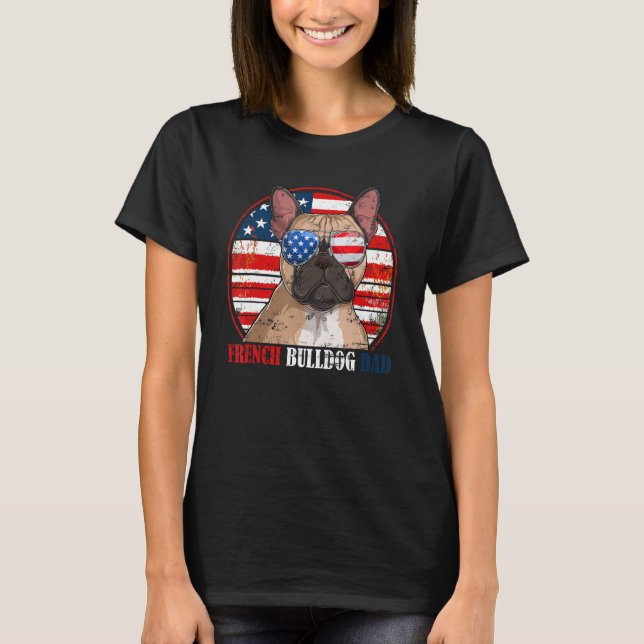 French Bulldog Dad Retro American Flag Patriotic S T-Shirt (Front)