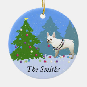 French Bulldog Decorating Tree in the Forest Ceramic Tree Decoration
