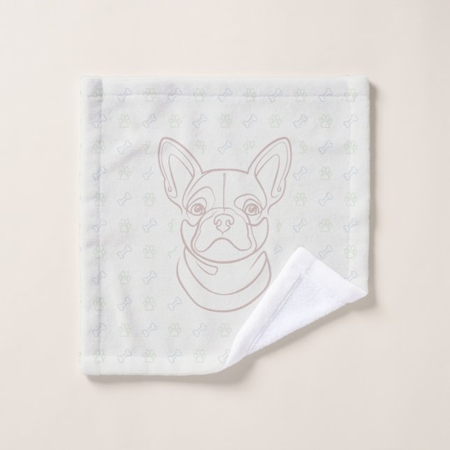 French Bulldog Decorative Line Art Pattern Bath Towel Set (Wash Cloth)