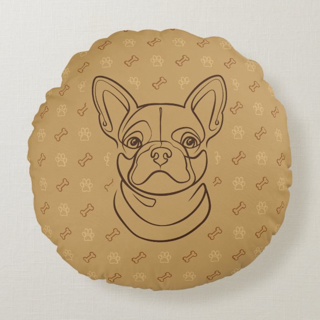French Bulldog Decorative Line Art Pattern Round Cushion (Front)
