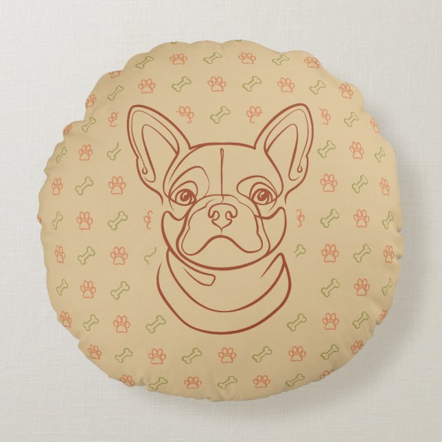 French Bulldog Decorative Line Art Pattern Round Cushion (Front)