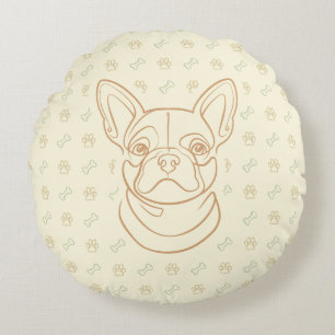 French Bulldog Decorative Line Art Pattern Round Cushion
