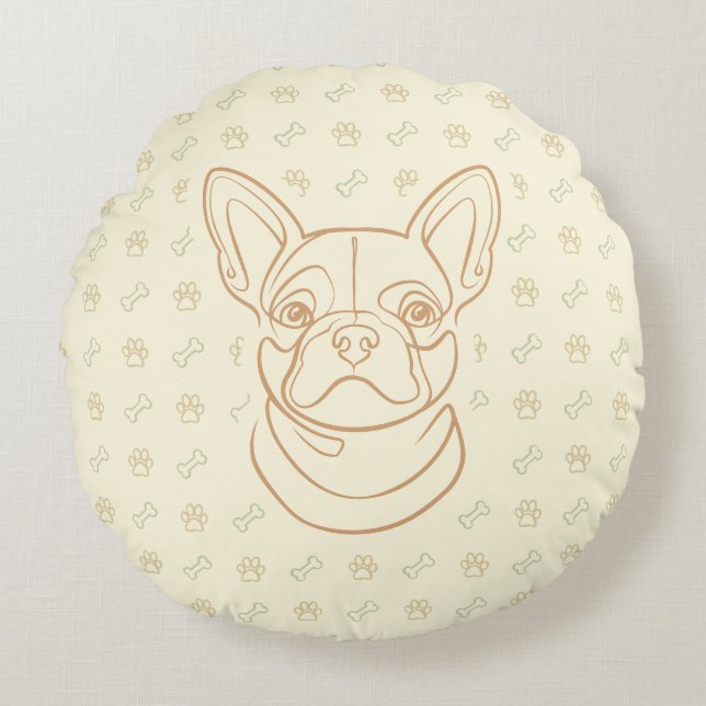 French Bulldog Decorative Line Art Pattern Round Cushion (Front)