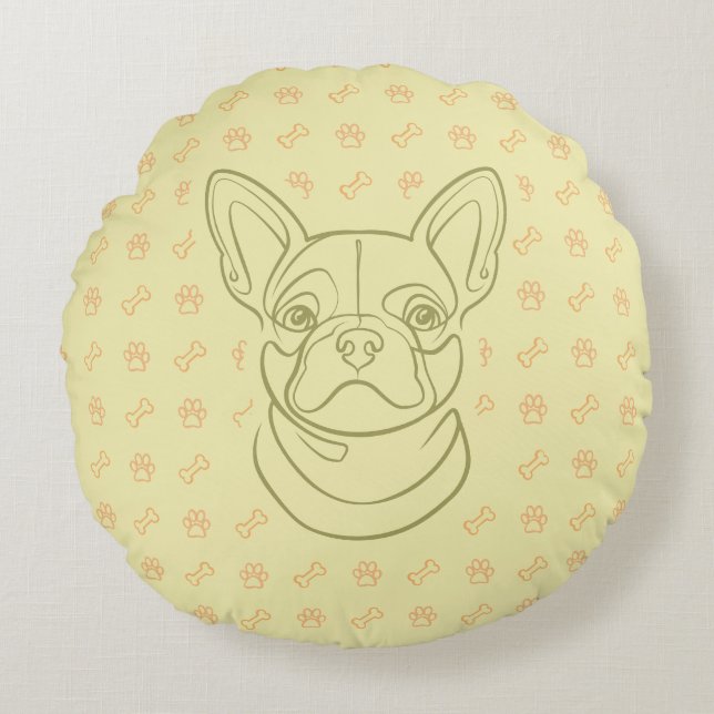 French Bulldog Decorative Line Art Pattern Round Cushion (Front)