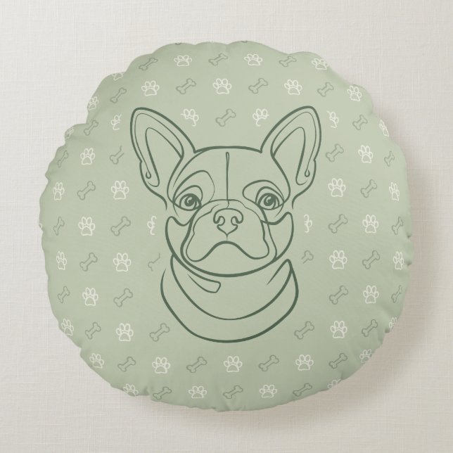 French Bulldog Decorative Line Art Pattern Round Cushion (Front)