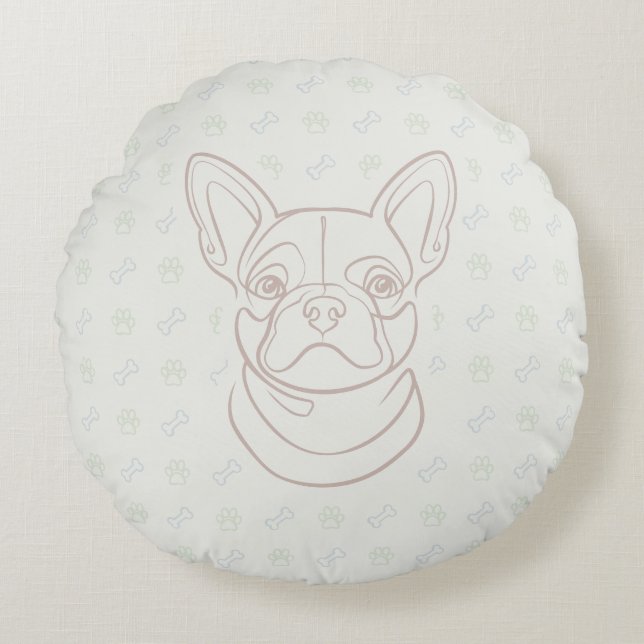 French Bulldog Decorative Line Art Pattern Round Cushion (Front)