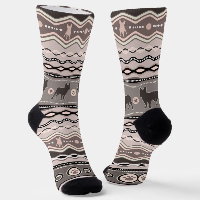 French Bulldog - Decorative Pattern in pastels Socks (Angled)
