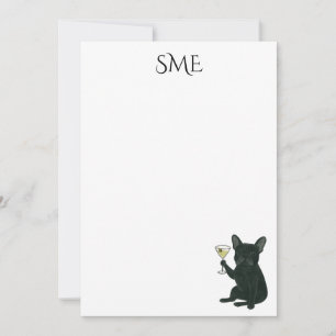 French Bulldog Dirty Martini Monogram Stationery Invitation