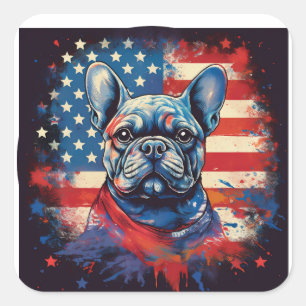 French Bulldog & Distressed American Flag Square Sticker