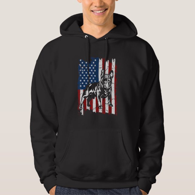 French Bulldog Distressed Us American Flag Patriot Hoodie (Front)
